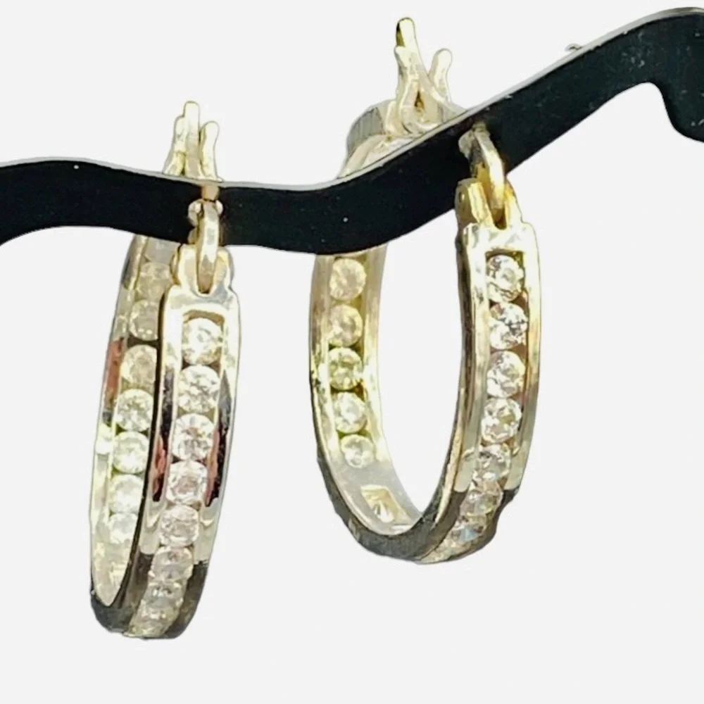 STERLING silver cubic zirconia pierced hoop earrings - Picture 2 of 7